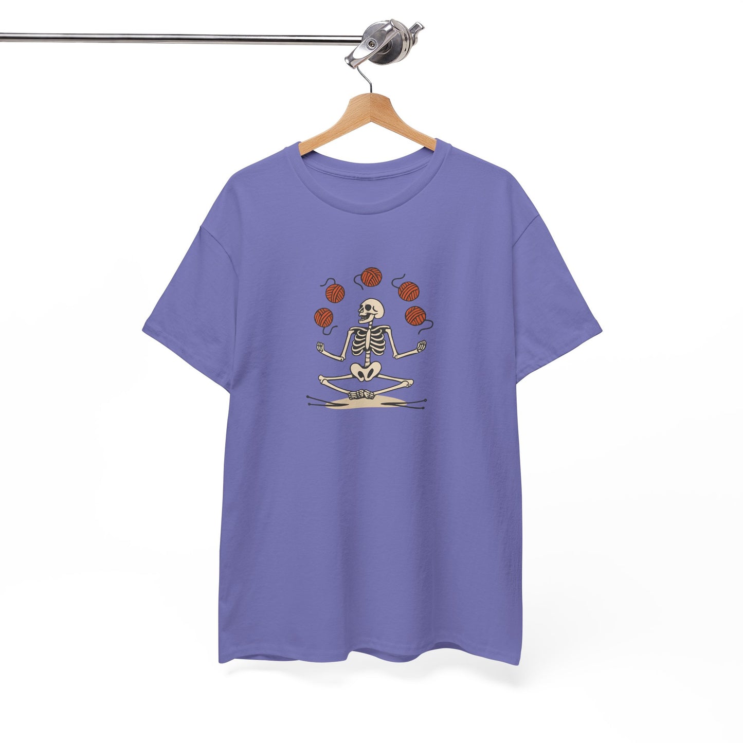 Meditative Yarn Juggling Skeleton V-Neck Tee, Yoga Shirt, Halloween Gift, Unisex T-Shirt, Casual Wear, Skull Design Tee