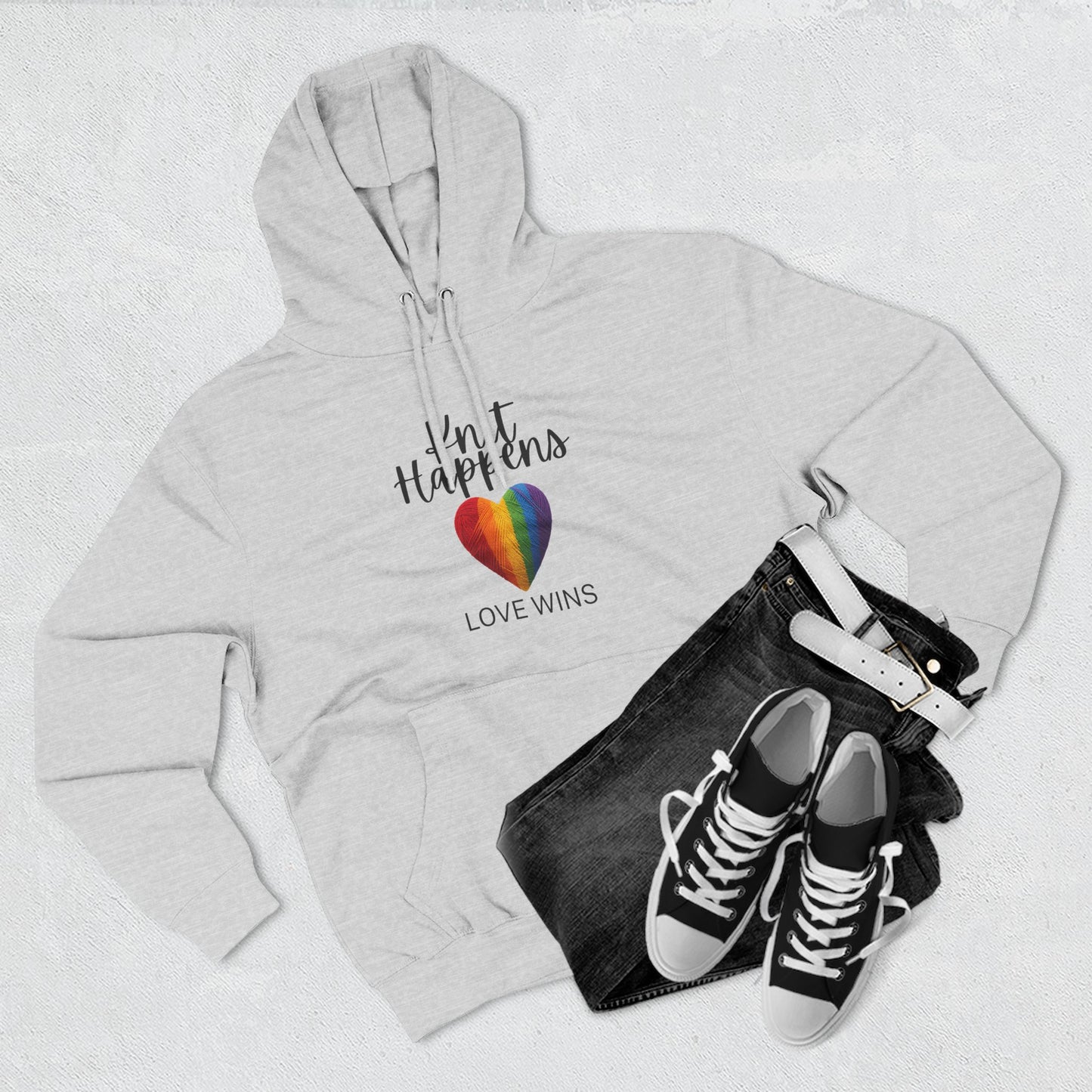 Love Wins Hoodie — "Knit Happens, Love Wins" Rainbow Heart Fleece Pullover