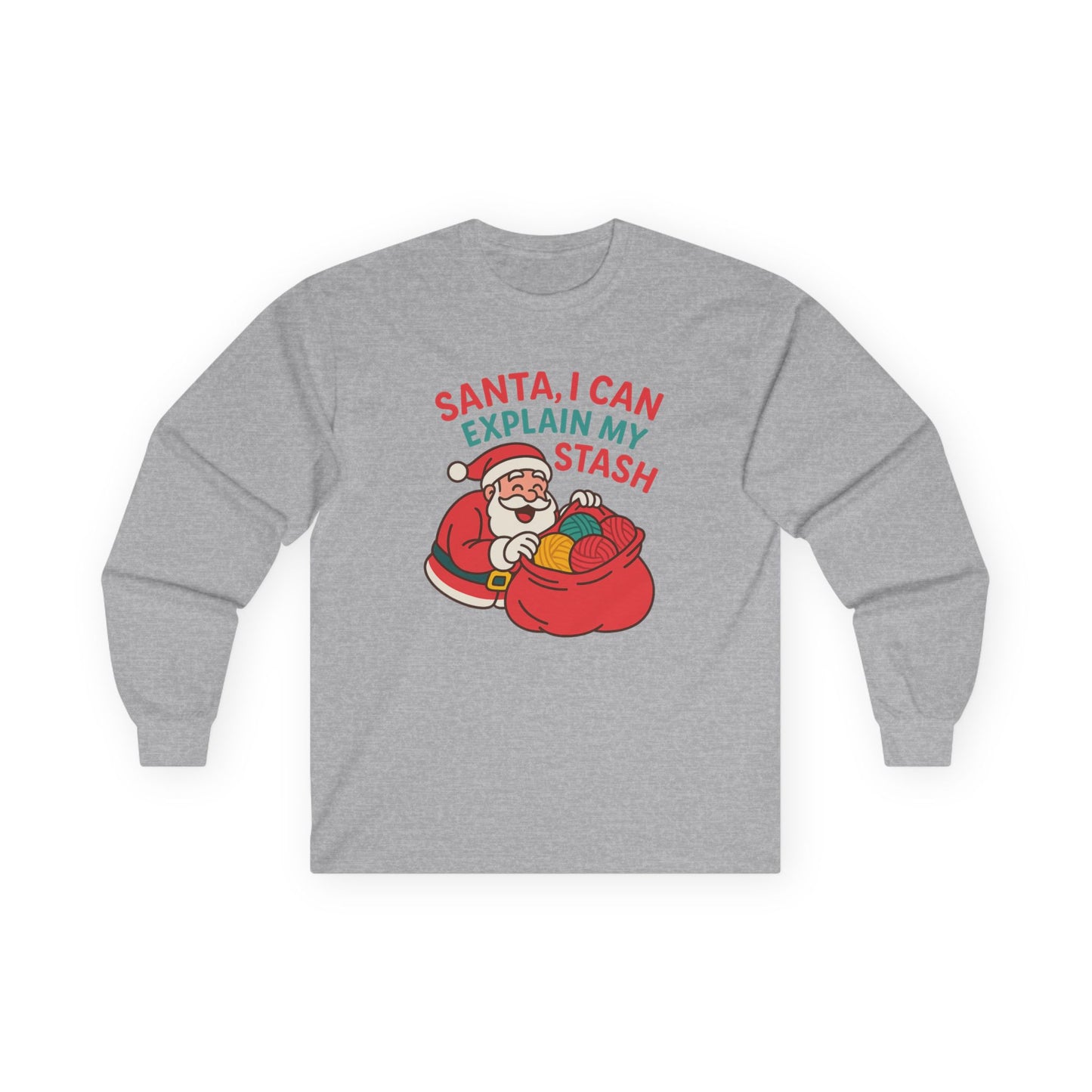 Santa I Can Explain Long Sleeve Tee, Gift for Yarn Lovers, Gift for Knitters, Cotton Tshirt