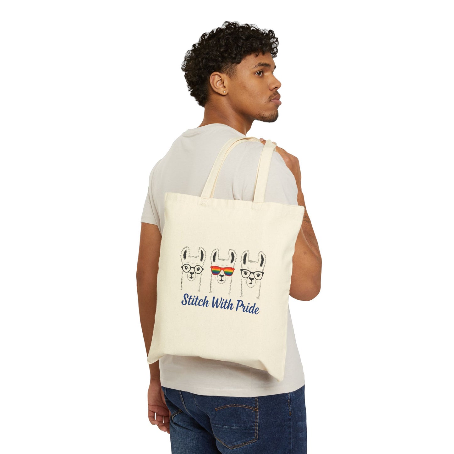 Stitch with Pride Cotton Canvas Tote Bag, Eco-Friendly Shopping Bag, Gift for Crafters, Reusable Tote, Pride Merchandise