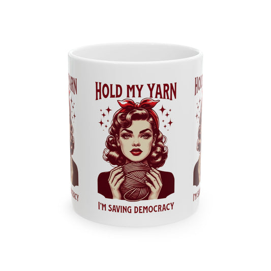 Craftivism Ceramic Mug, Yarn Enthusiast Gift, Knitting Coffee Cup, Crocheting Tea Mug, Handmade Activism Drinkware