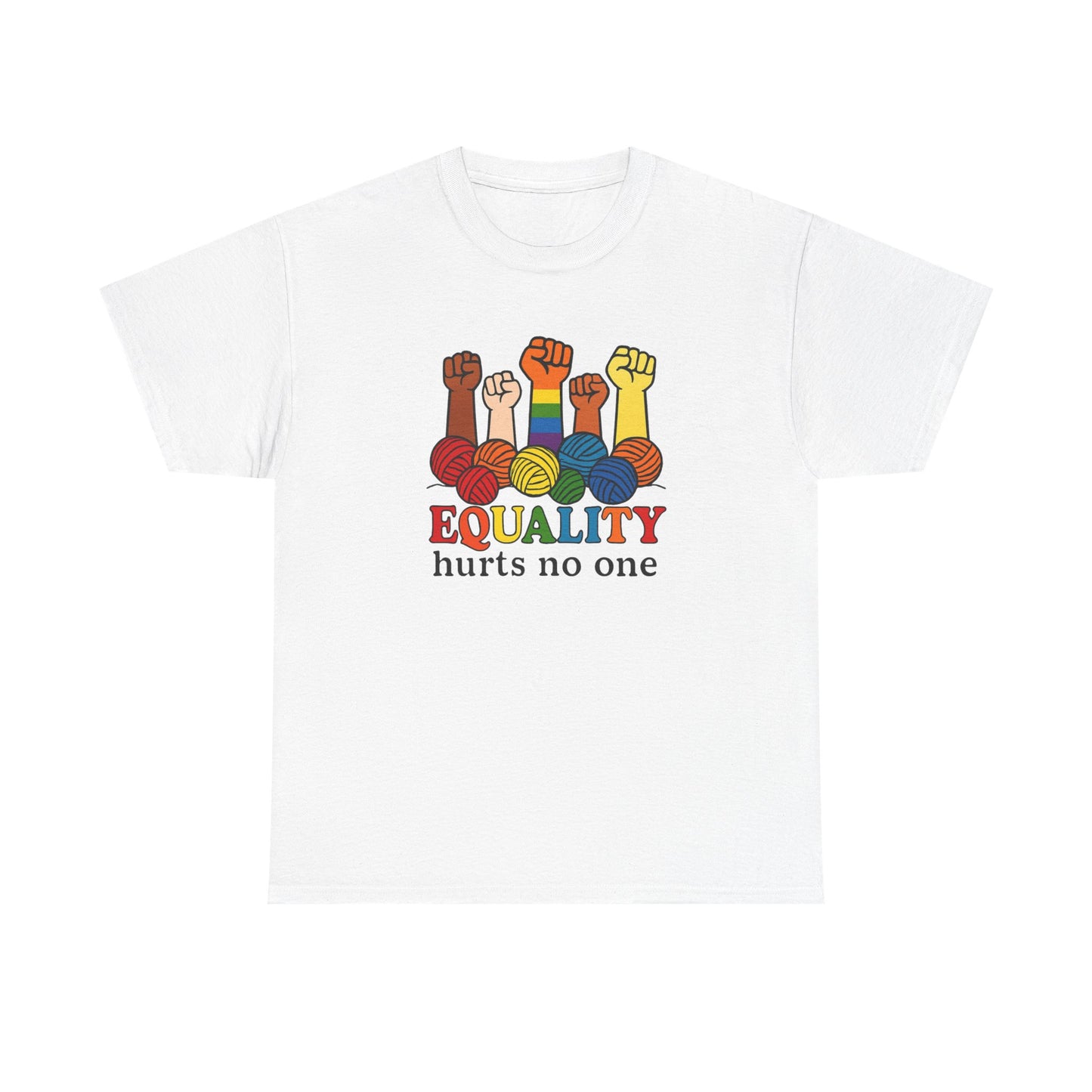 Equality T-Shirt, Knitting Crocheting Pride Tee, Unisex Heavy Cotton Shirt, Fiber Artist Gift, Crafters Apparel, Rainbow Yarn Lover