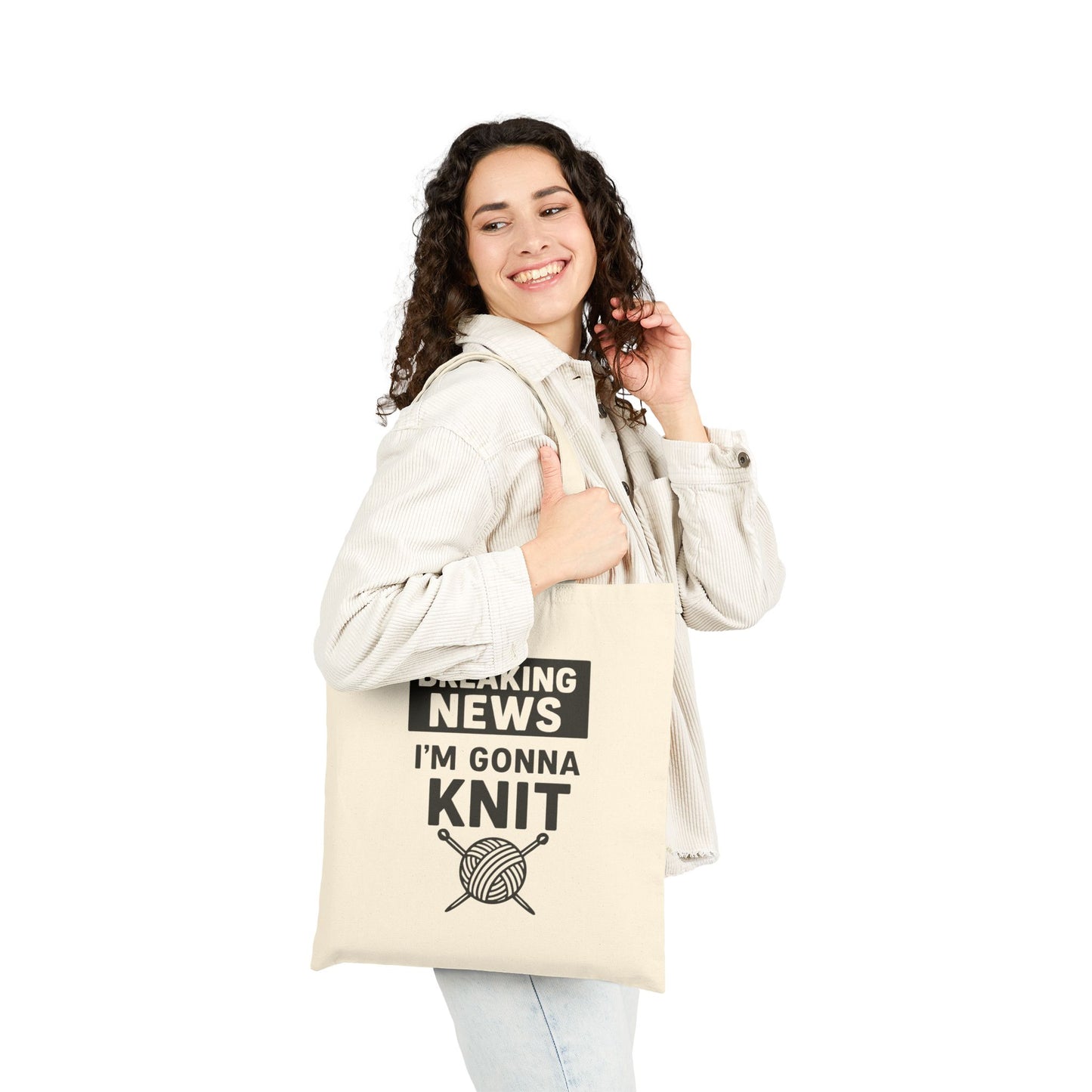 Breaking News I’m Gonna Knit Cotton Canvas Tote Bag, Eco-Friendly Shopping Bag, Gift for Crafters, Reusable Tote, Pride Merchandise