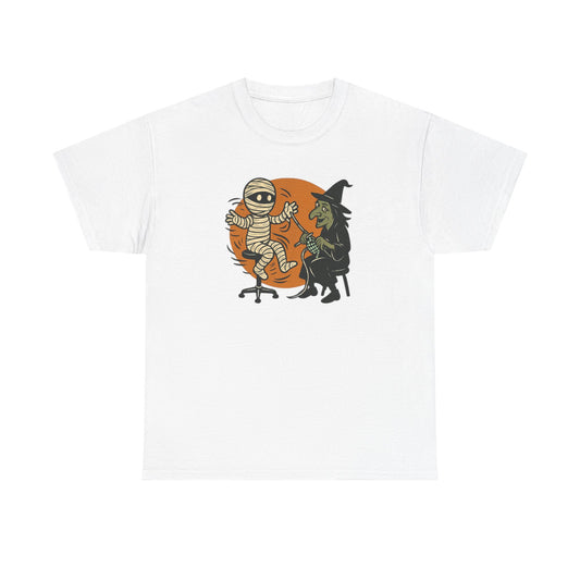 Halloween Fun Unisex Tee, Spooky Vibe T-Shirt, Fall Celebrations, and Casual Wear, Gift for Yarn Lover, Gift for Knitter, Knitting Tee