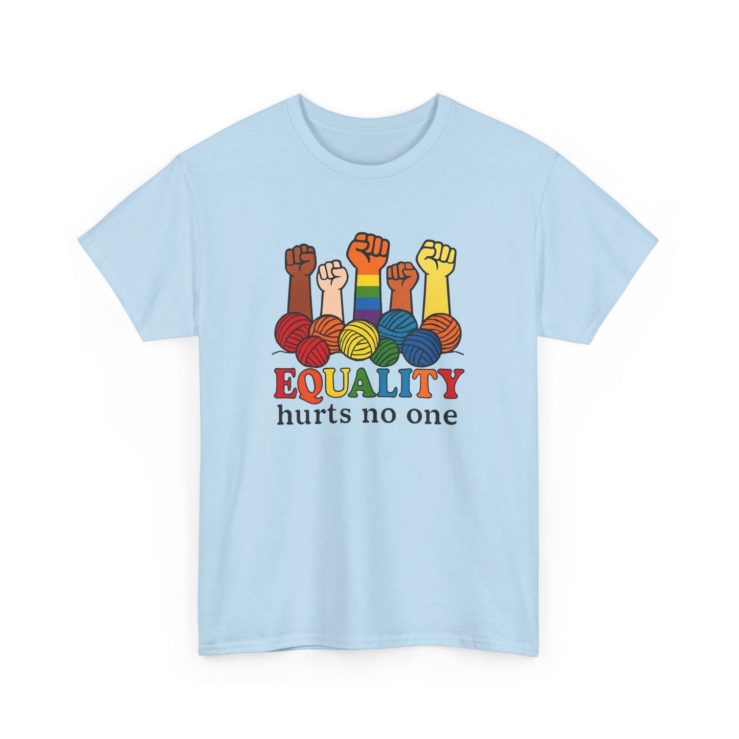 Equality T-Shirt, Knitting Crocheting Pride Tee, Unisex Heavy Cotton Shirt, Fiber Artist Gift, Crafters Apparel, Rainbow Yarn Lover