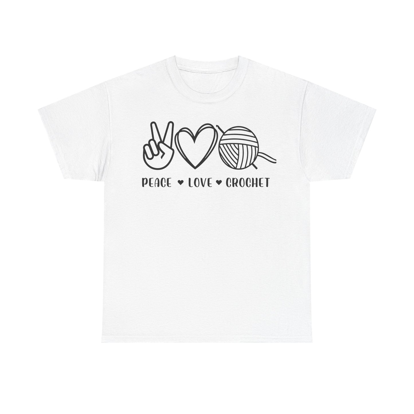 Simple Peace Love Crochet Unisex Heavy Cotton Tee