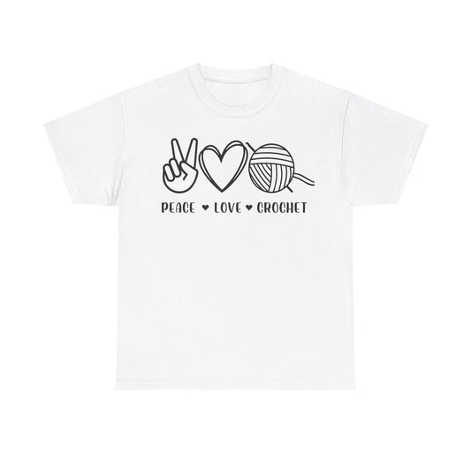 Simple Peace Love Crochet Unisex Heavy Cotton Tee