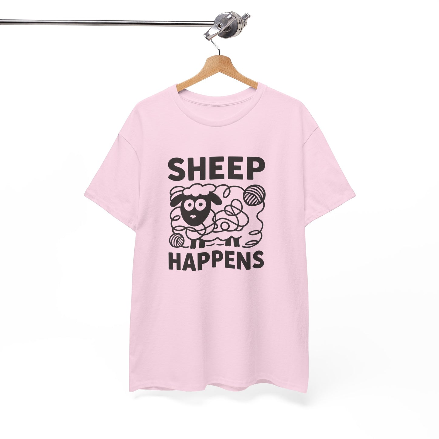 Funny Quote Unisex Tee, Sheep Happens, Graphic T-Shirt, Sarcastic Humor Shirt, Cotton Top, Yarn Lover Gift, Knitter Gift, Crocheter Gift
