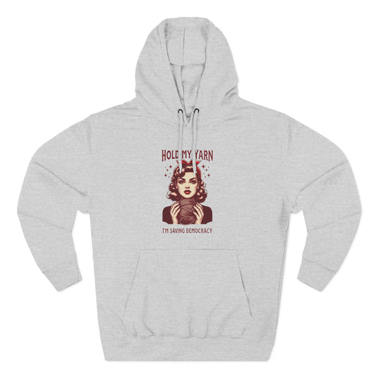 Hold My Yarn Hoodie — Retro Knitting Graphic Pullover for Crafters