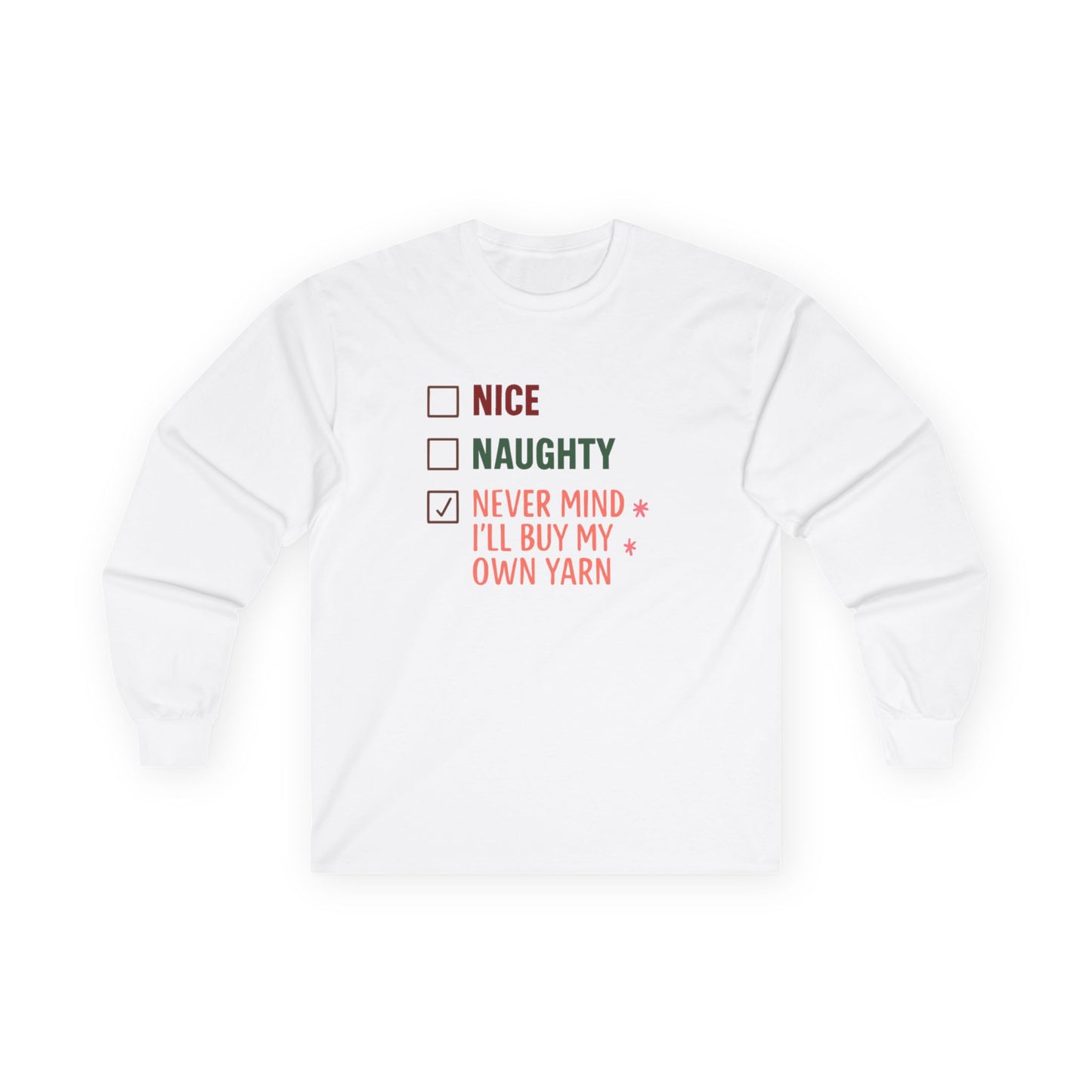Holiday Spirit Long-sleeve Tee | Nice or Naughty Cotton Top | Cozy Christmas Gift | Unisex shirt | Festive Winter Apparel