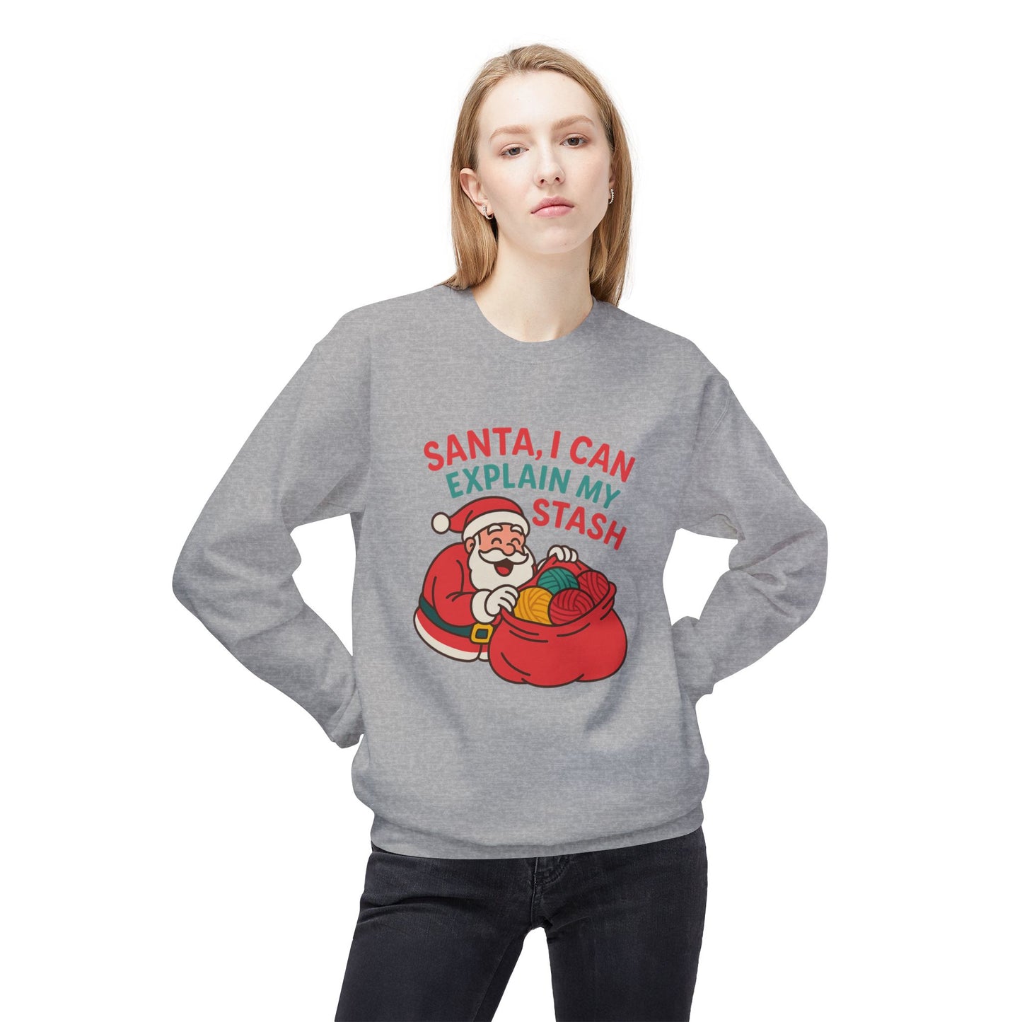 Santa Stash Humor Sweatshirt, Unisex Christmas Crewneck, Funny Holiday Gift, Cozy Fleece Apparel, Perfect for Winter Celebrations