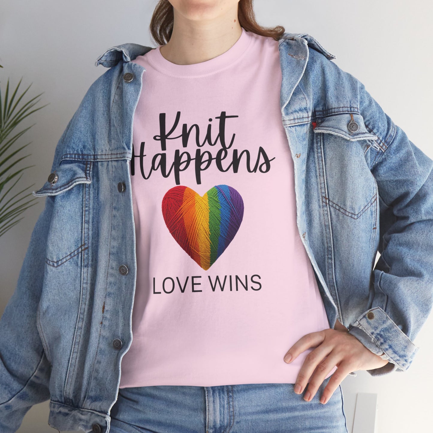 Knit Happens "Love Wins" Rainbow Heart T-Shirt