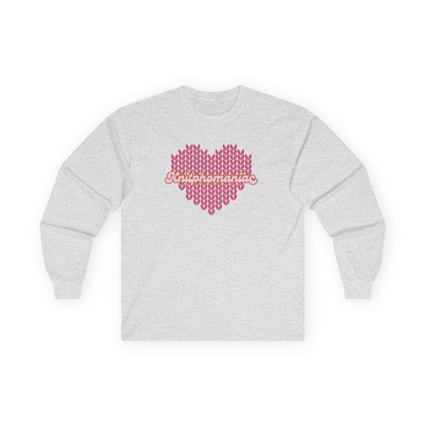Knitphomaniac Knitted Heart Tshirt, Valentine's Day Unisex Tee, Long Sleeve Cotton Shirt, Love Knit Graphic Top, Knitted Heart