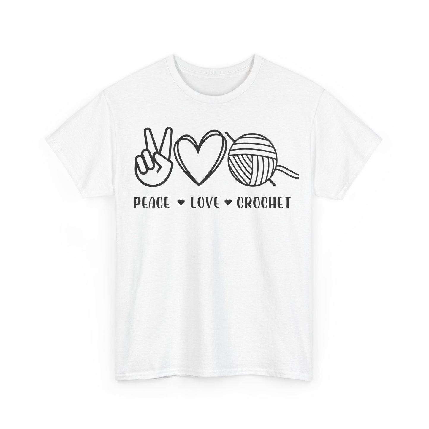 Simple Peace Love Crochet Unisex Heavy Cotton Tee