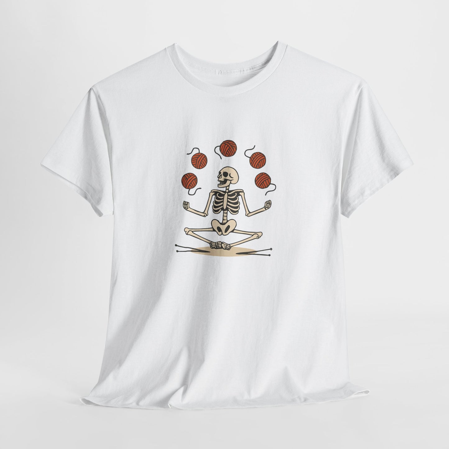 Meditative Yarn Juggling Skeleton V-Neck Tee, Yoga Shirt, Halloween Gift, Unisex T-Shirt, Casual Wear, Skull Design Tee