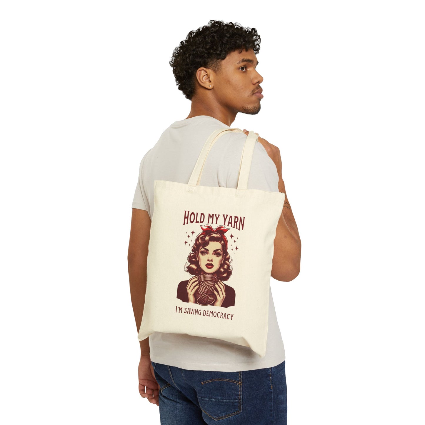 Hold My Yarn, Yarn Craftivism Tote Bag, Gift, Knitter, Crocheter, Yarn Lover, Project Bag, Tote