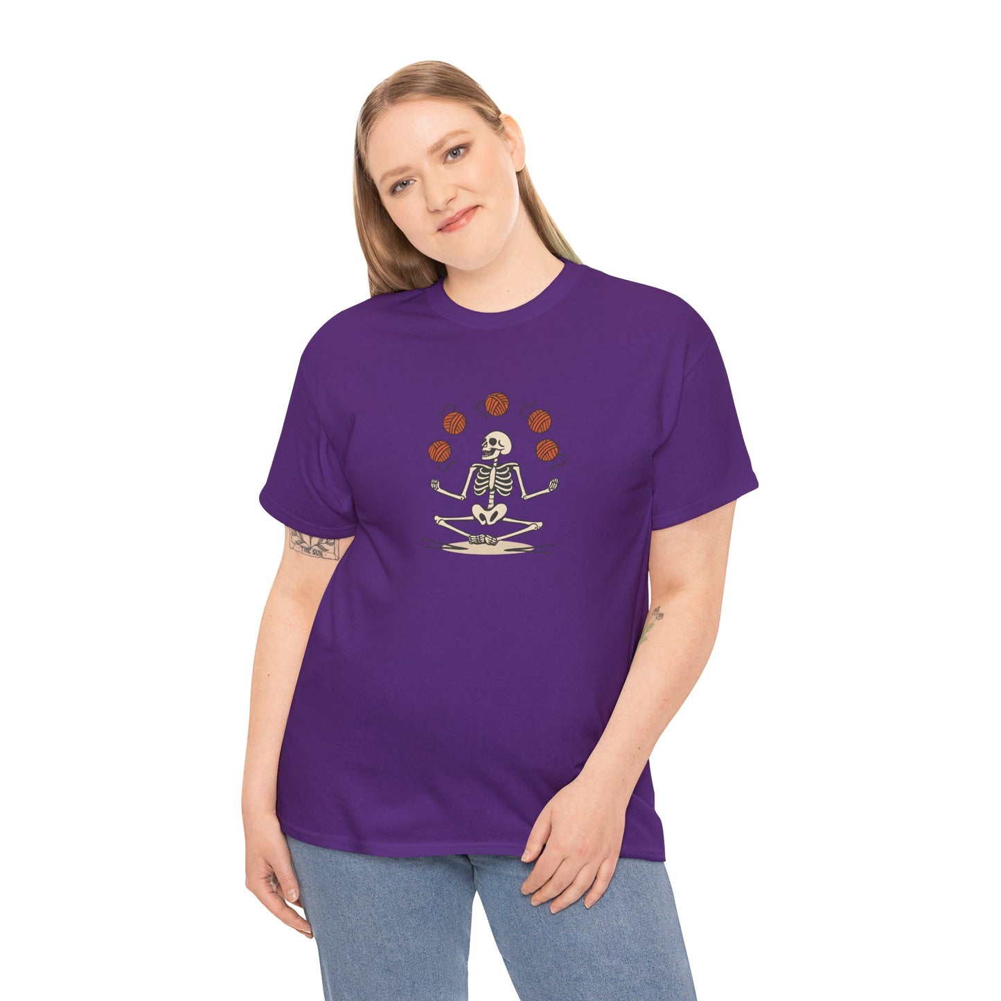 Meditative Yarn Juggling Skeleton V-Neck Tee, Yoga Shirt, Halloween Gift, Unisex T-Shirt, Casual Wear, Skull Design Tee