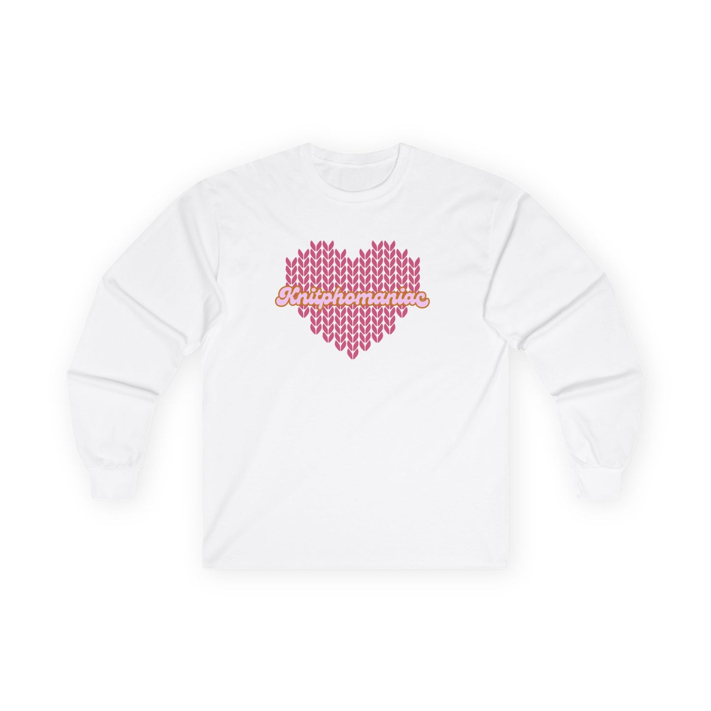 Knitphomaniac Knitted Heart Tshirt, Valentine's Day Unisex Tee, Long Sleeve Cotton Shirt, Love Knit Graphic Top, Knitted Heart